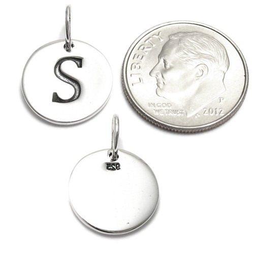 925 Sterling Silver Round Initial Charm Pendant Choose a Letter