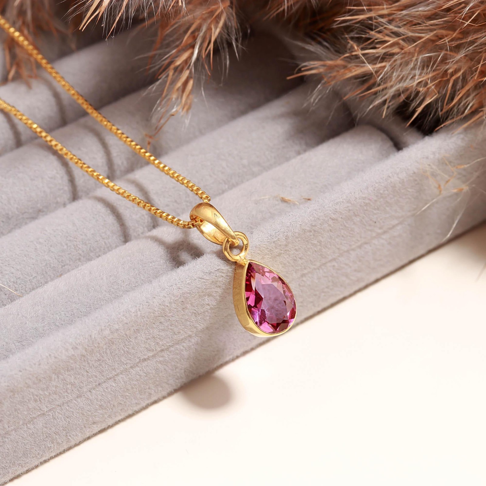 Natural Pink Topaz Pear Necklace Gold Fill 925 Sterling Silver Jewelry For Gift