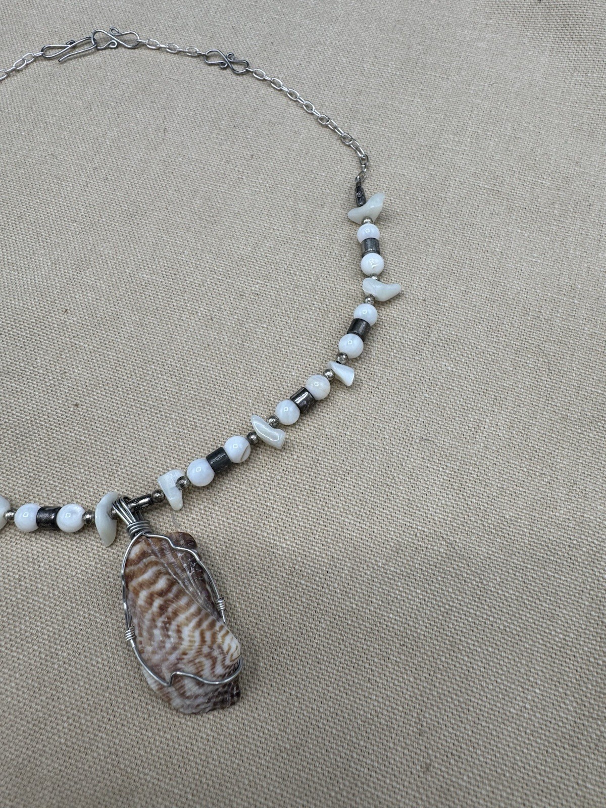 Shell Pendant Necklace Reversible Natural Shell Bead Boho Coastal 18.5”
