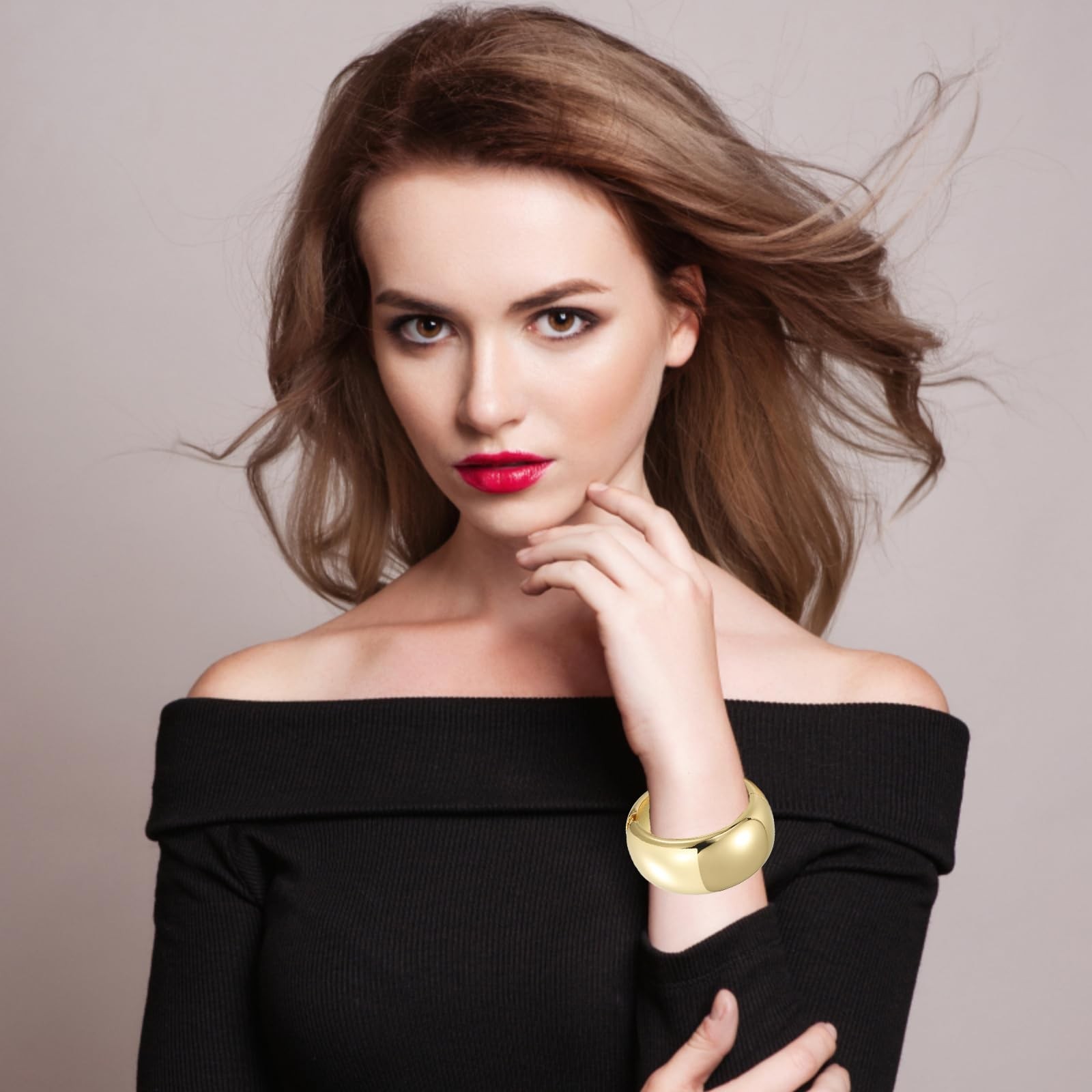 YMBYCM Chunky Gold-plated Bangle Bracelets for Women Trendy Wide Chunky Cuff …
