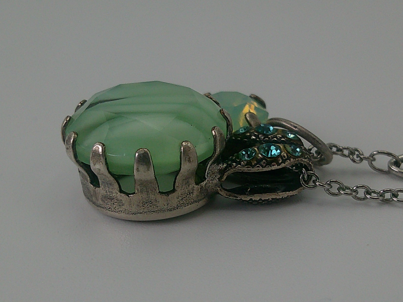 Mariana Rhodium Plated & Mint Green Stone 15mm Pendant Necklace 17-21″ Adjust.