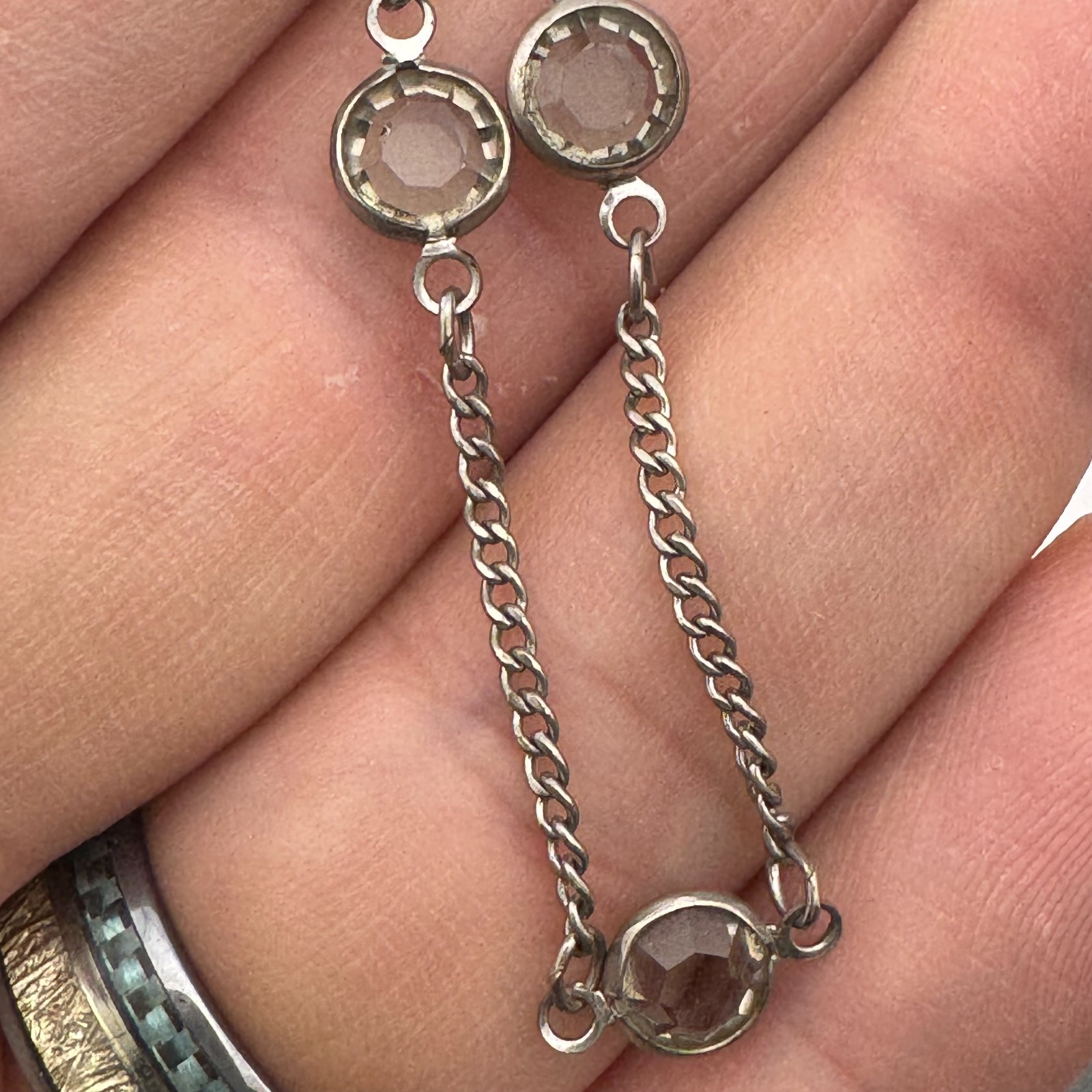 Silver Tone Crystal Bezel Station Necklace Choker 15in