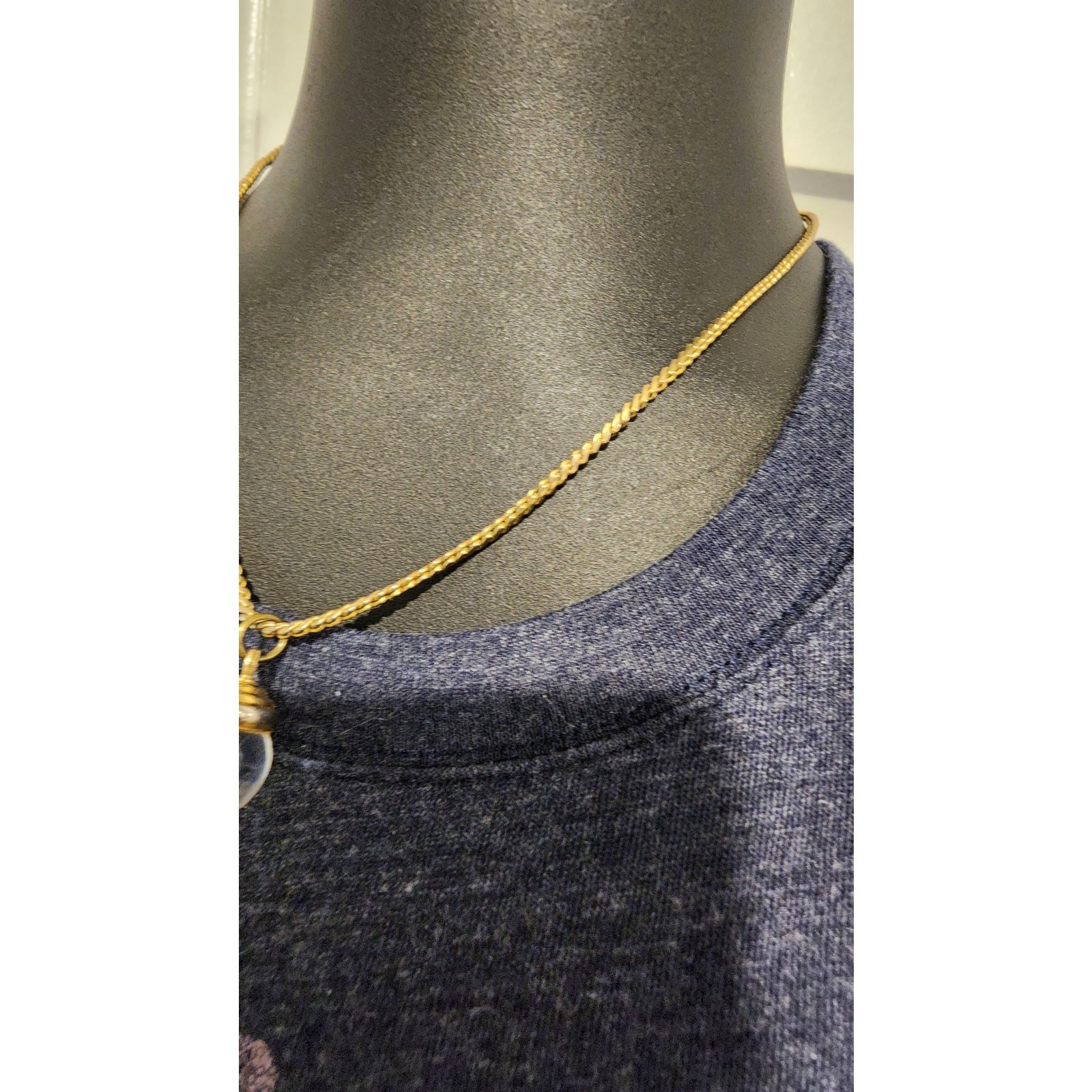 Gold Tone Chain Necklace with Glass Orb Pendant – Costume Jewelry