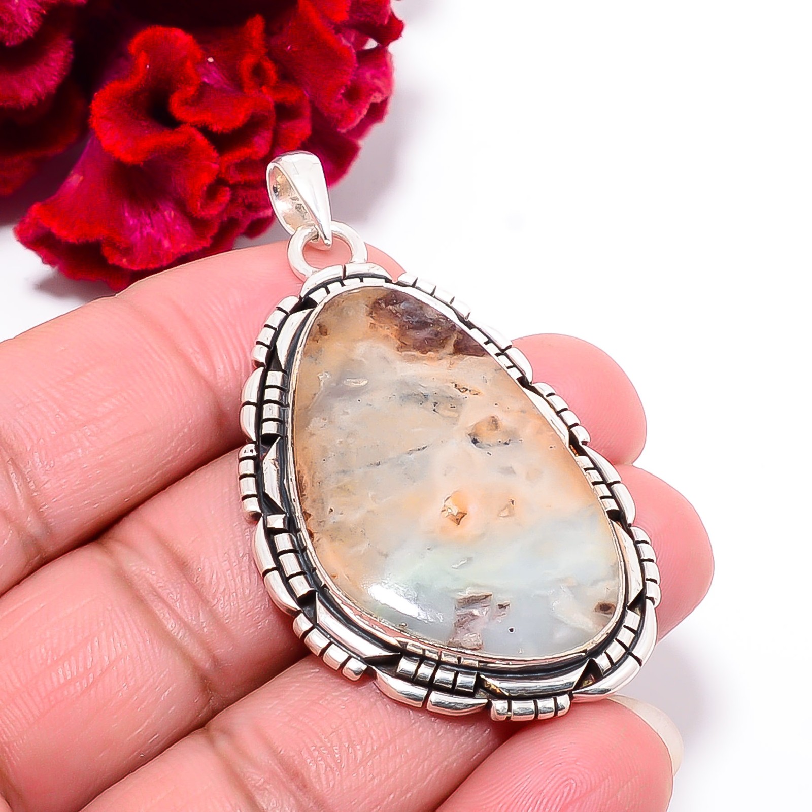 Aqua Chrysoprase – Australia Gemstone 925 Sterling Silver Pendant 2.26″ P102128