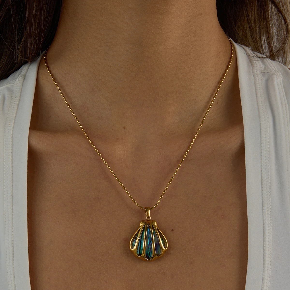 Color Shell Pendant Necklace Stainless Steel Ocean Beach Jewelry Women Necklace