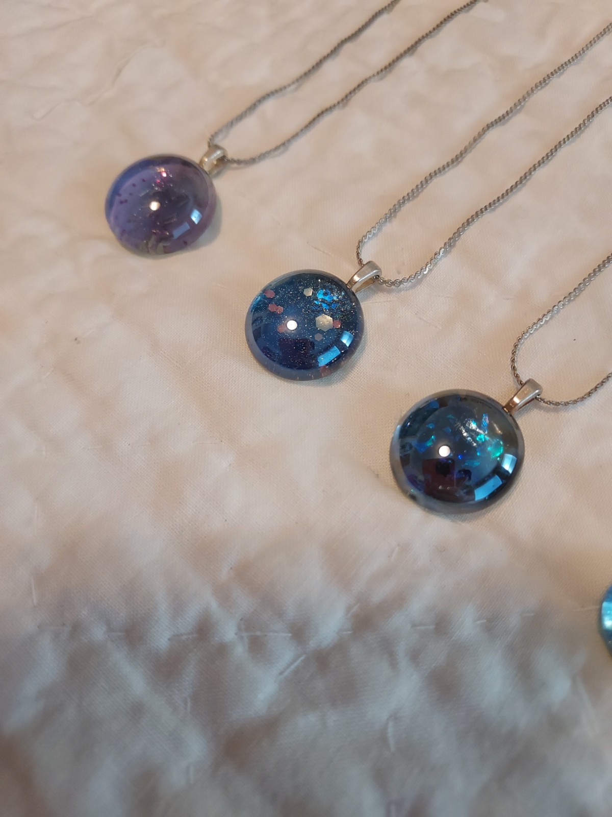 Lot Of 7 Handmade Glass Bead Necklaces Reseller Sparkle Marble w/ Chain NWOT