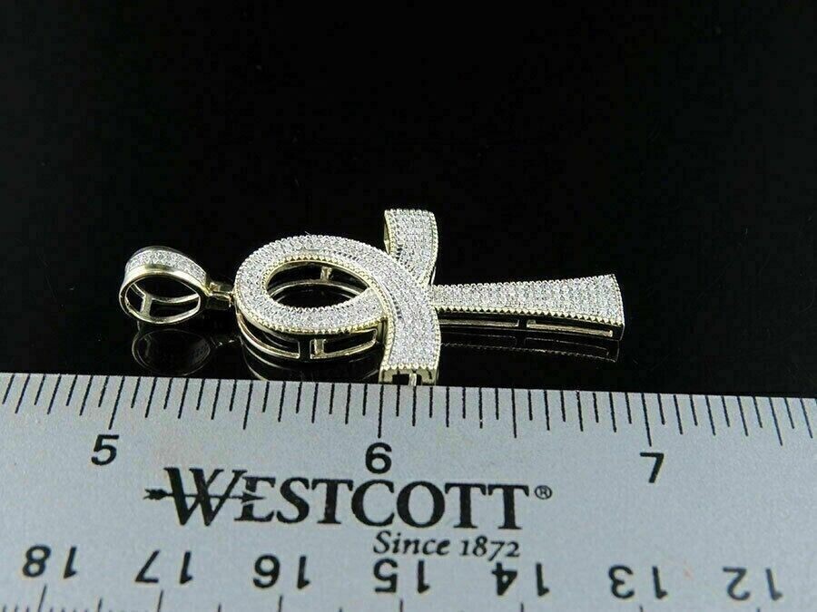 1.80Ct Round Cut Simulated Diamond Ankh Cross Pendant In 14k Yellow Gold Plated