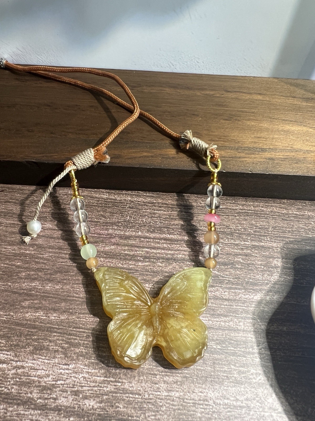 Natural sleeve jade hand-knitted rope necklace