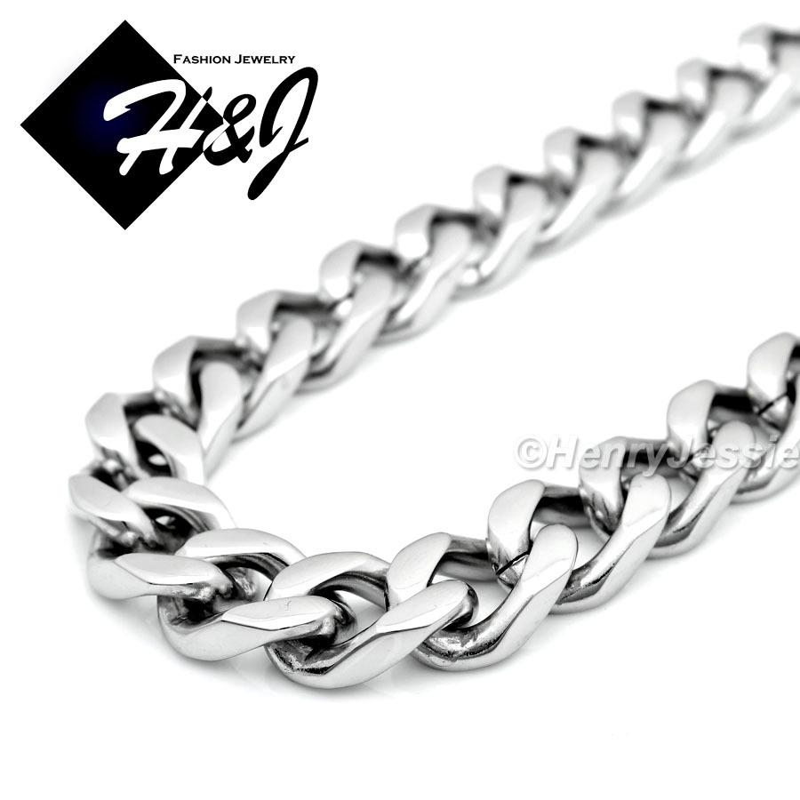 18″-40″MEN Stainless Steel 9mm Silver Cuban Curb Chain BIG CZ Cross Pendant*IP20