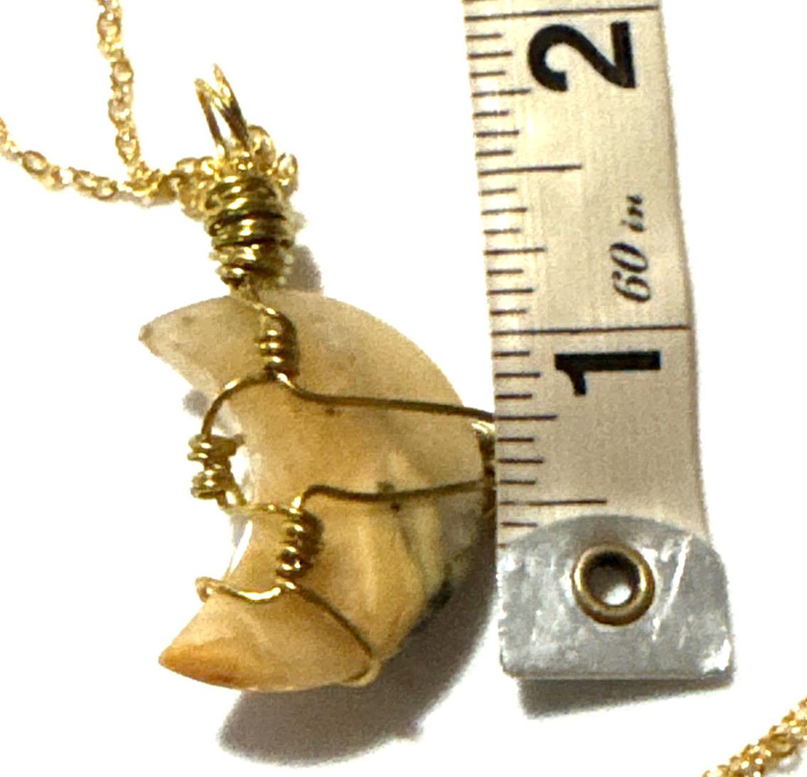 Agate Moon Pendant Necklace Jewelry Gold Tone 24″ Chain Genuine Stone Handmade