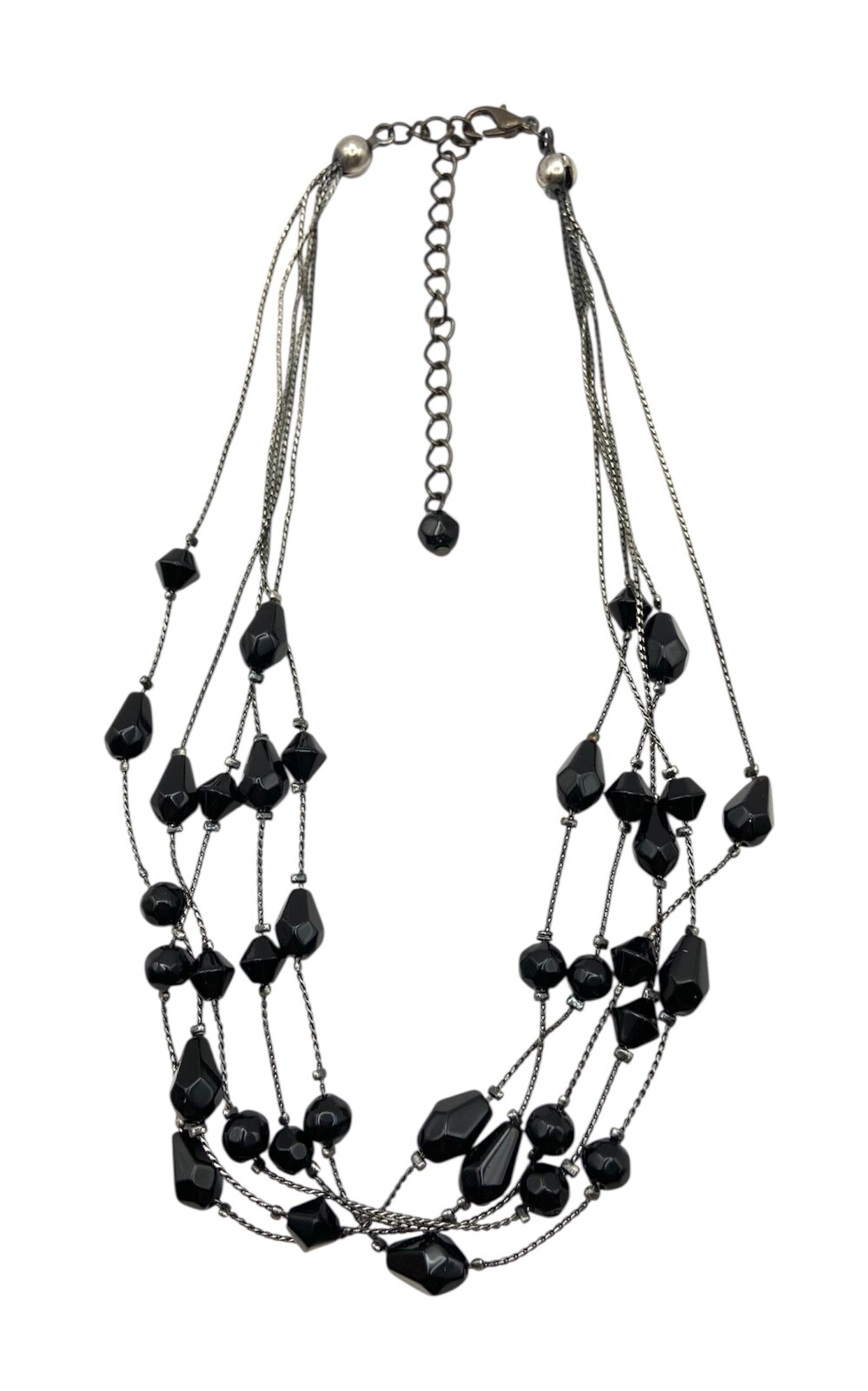 Gothic Black Glass Beads Layered Necklace Multistrand 18″ Gunmetal Gray 5 Strand