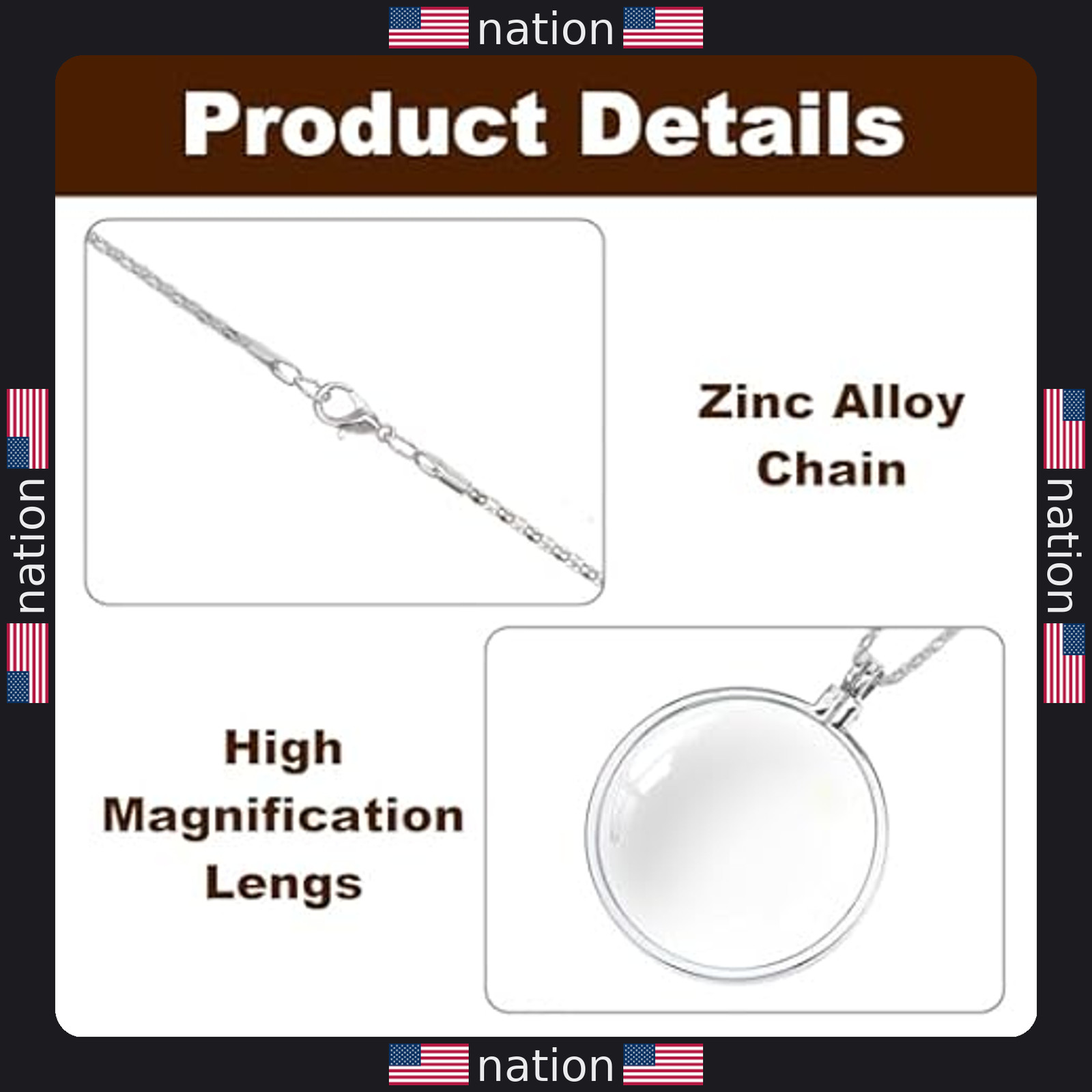 5X Magnifying Glass Necklace Pendant with Chain – Ideal for Reading & Crafts