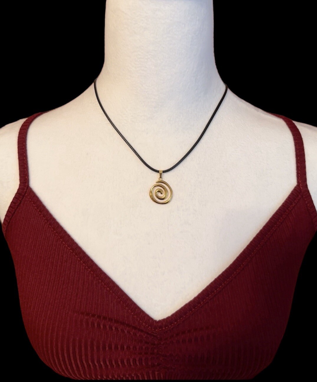 Golden Spiral Swirl Pendant Necklace Black Cord Unisex Women Men Brand New