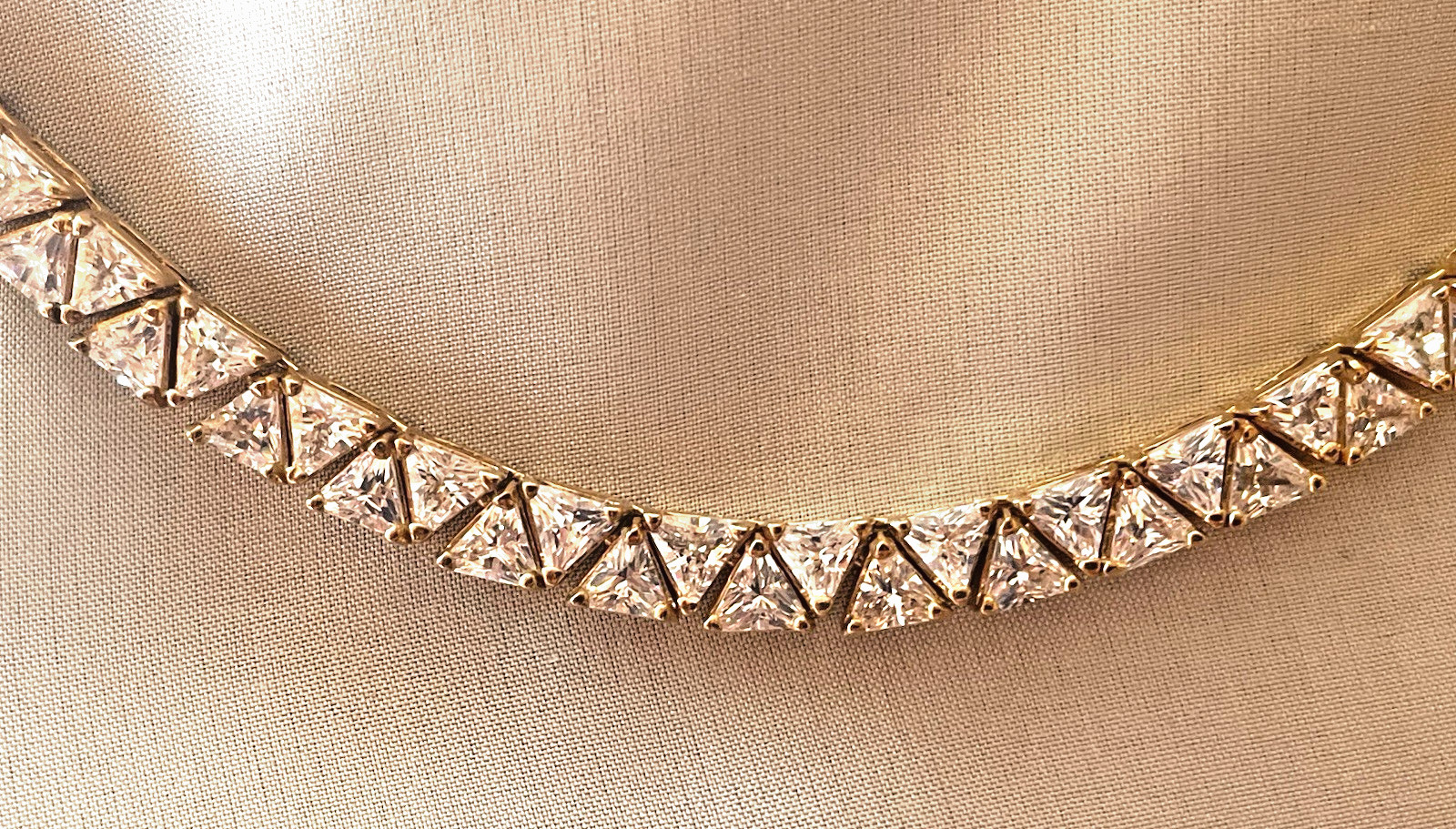 Suzanne Somers Sterling Silver Gold Vermeil Trillion Cut Necklace. 17.5″ Long