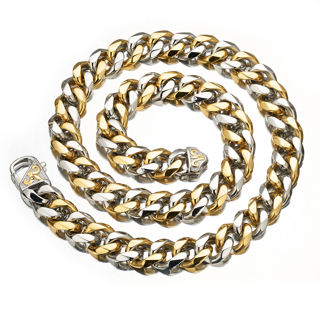 13/15mm Heavy Cut Men’s 316L Stainless Steel Curb Cuban Chain Necklace Bracelet
