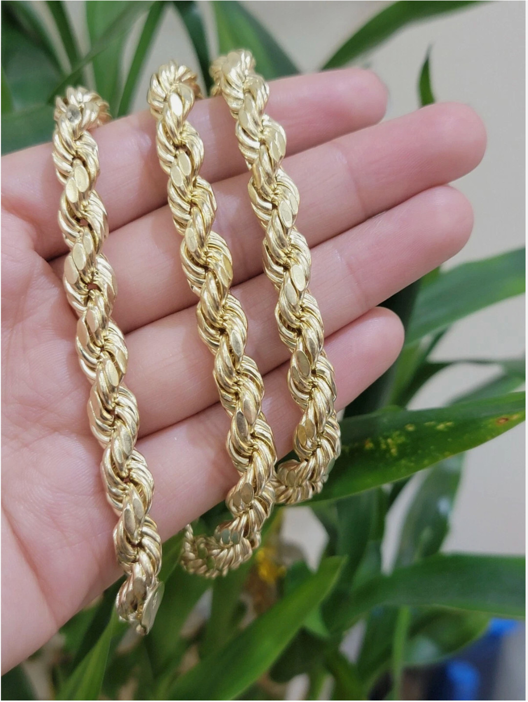 REAL 10K Yellow Gold Rope Chain Necklace 8mm 22″ Inc Diamond Cut Men Women Gift
