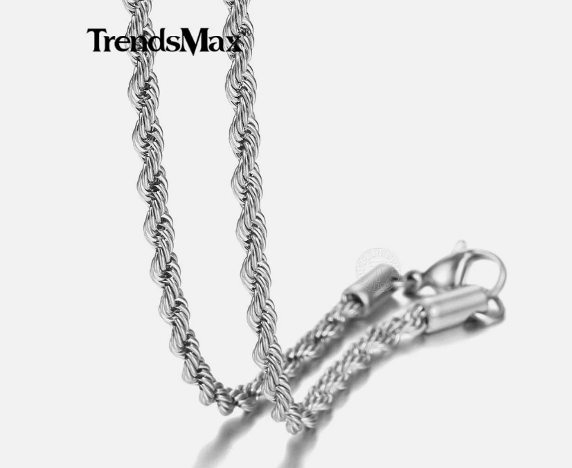 2/3/4/8/10MM Mens Silver Stainless Steel Necklace Twisted Rope Link Chain 18-26″