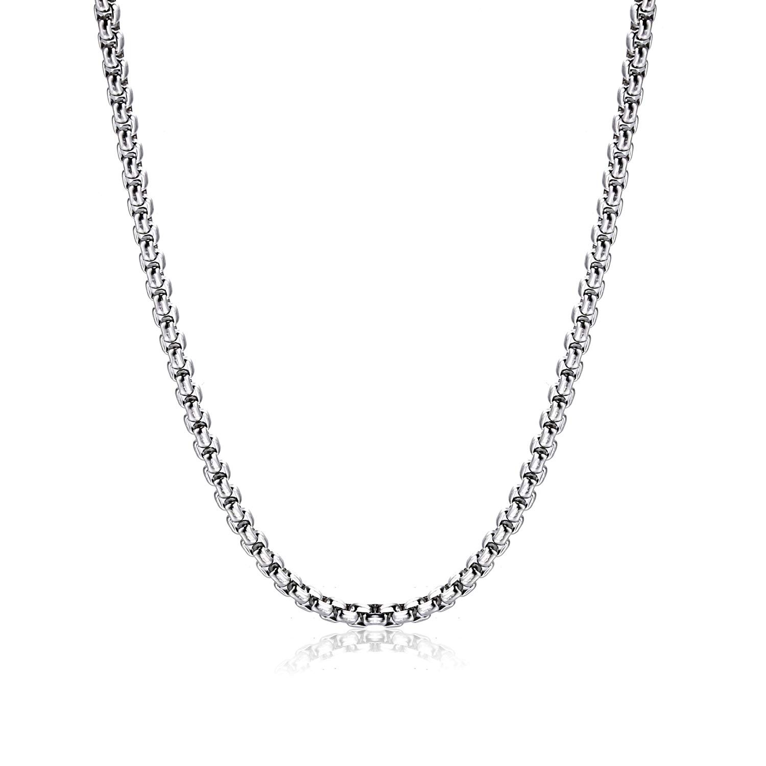 Square Rolo Chain Necklace 3 mm 24 inch Stainless Steel Box Chain Jewelry for…