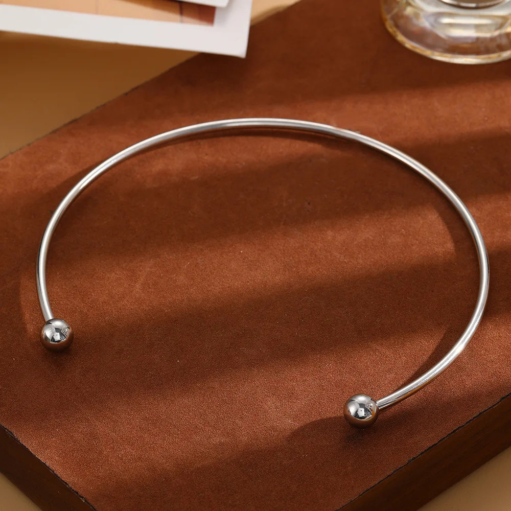 Women’s Stainless Steel Solid Ball Necklace Punk Silver Adjustable Jewelry