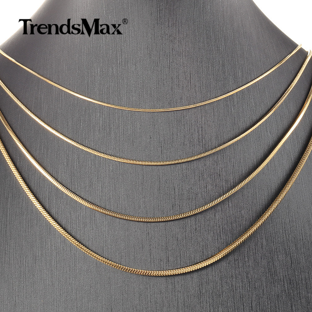0.9-2mm Silver/Gold Plated Stainless Steel Herringbone Snake Chain Necklace 22″