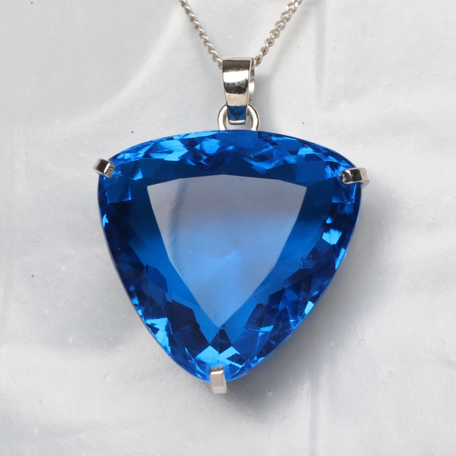 81.50 Ct Trillion Blue Topaz Pendant Sterling Silver Pendant Gemstone Jewelry
