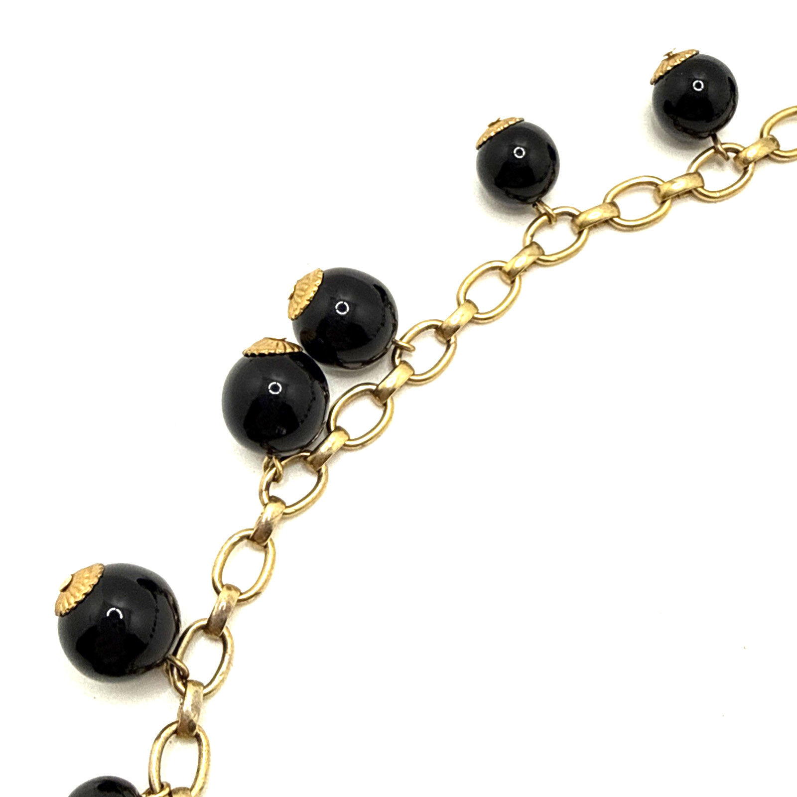 LOREN HOPE Black Dangle Bead Bib Necklace Gold Tone Collar Statement 18″ – 20″