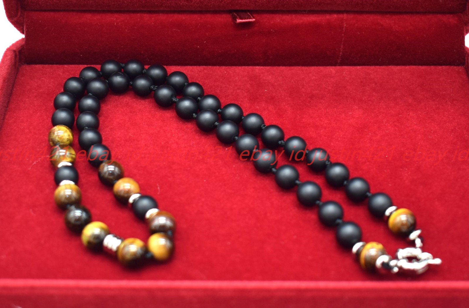 New Natural 8mm Matte Black Agate Yellow Tiger’s Eye Gemstone Necklace 16-24in