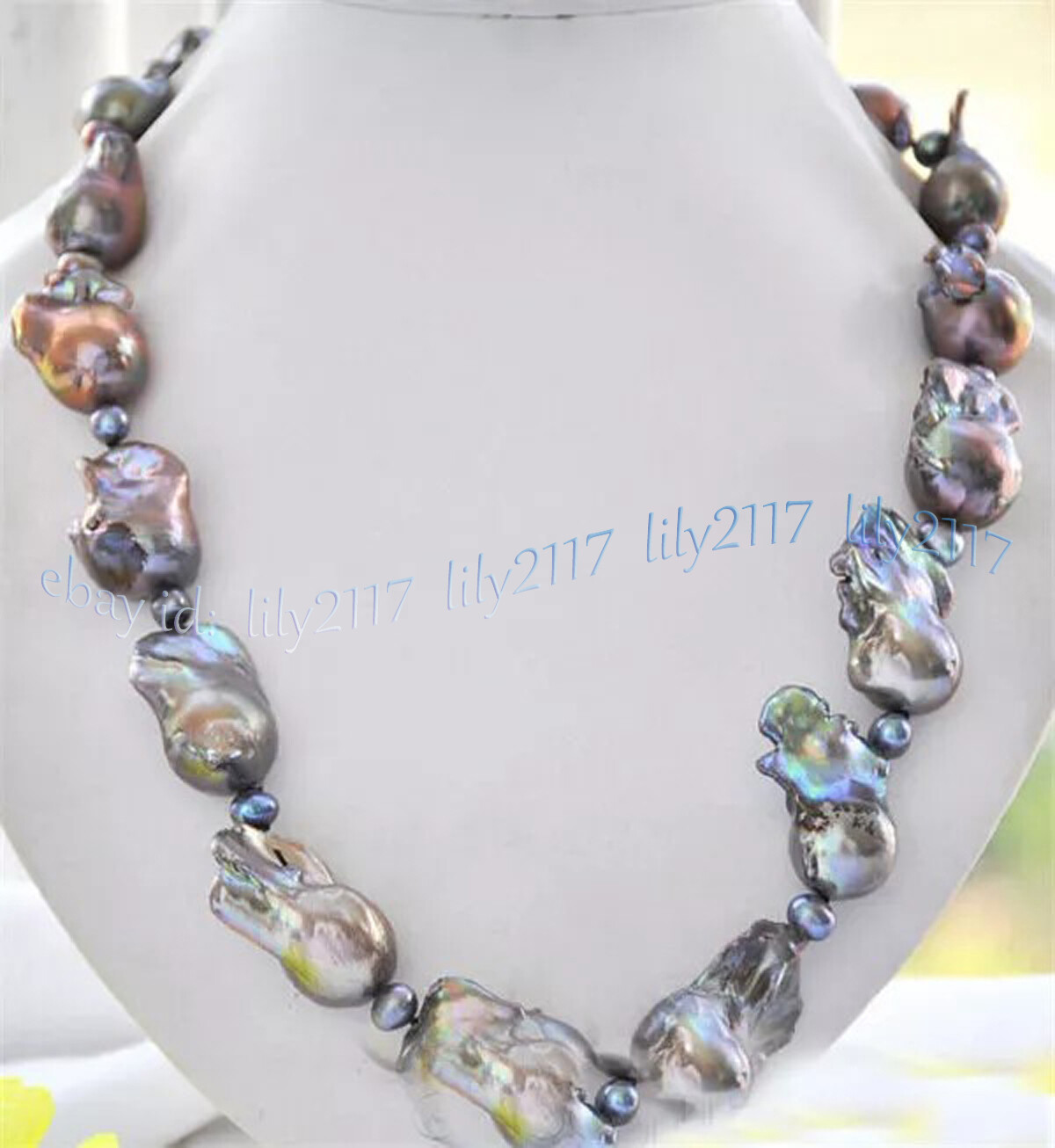 HUGE 18-28mm NATURAL PEACOCK BLACK BAROQUE KESHI REBORN PEARL NECKLACE 18inch