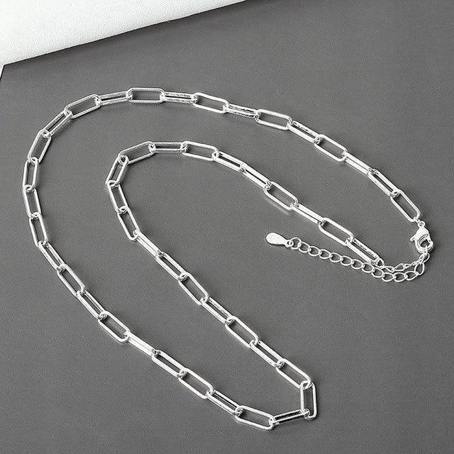 2024 New Solid 925 Sterling Silver Italian Paperclip Rolo Chain Necklace Stamp
