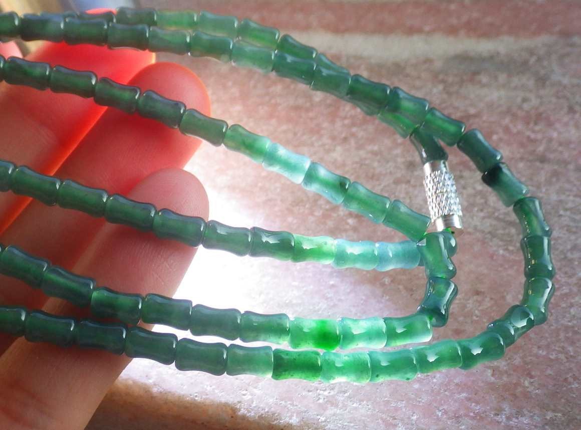 1 Pcs Video Certified Natural A Jade Jadeite Bamboo Bead Necklace 项链 122924
