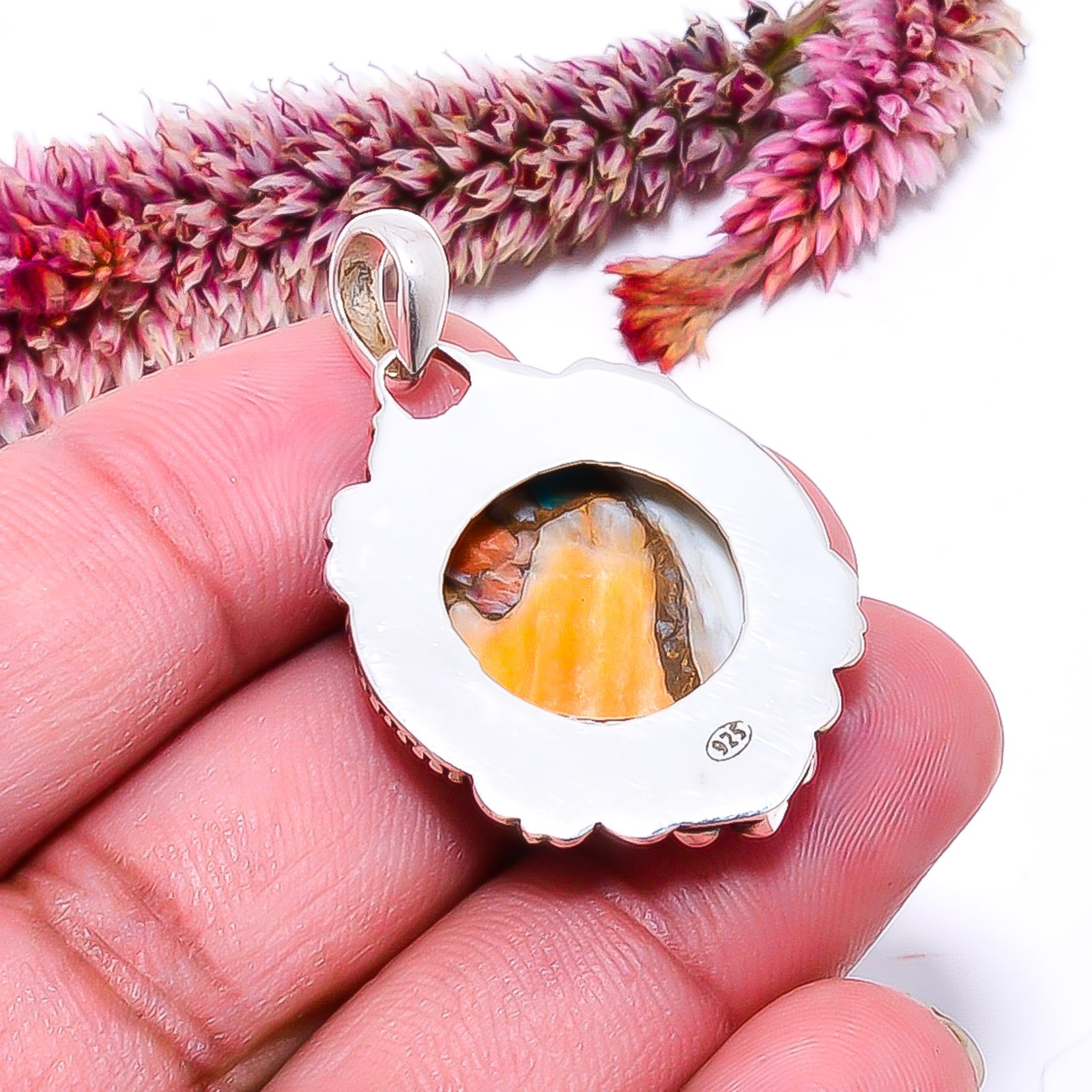 Copper Spiny Oyster Designer Handmade 925 Sterling Silver Pendant 1.44″ P6114033