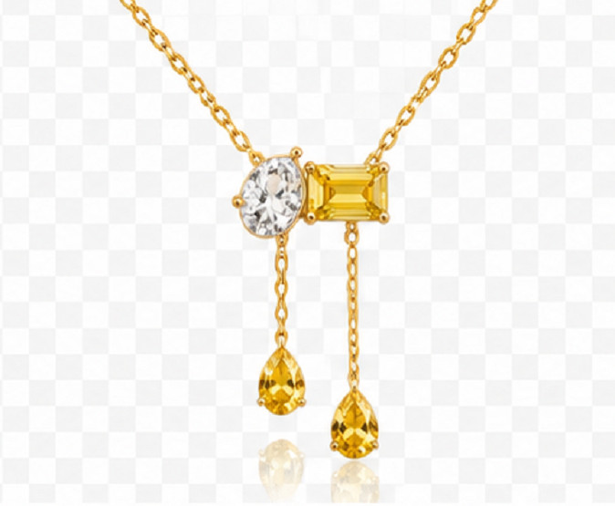 4ct Pear Cut Simulated Yellow Citrine/Diamond Art Necklace 14k Rose Gold Plated