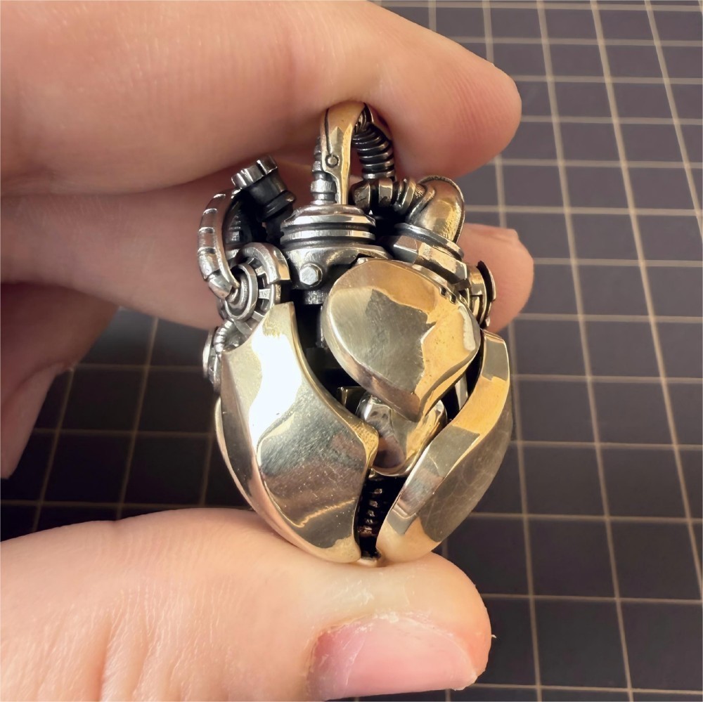 Mechanical Heart Pendant Brass White Bronze, Kinetic Steampunk Jewelry Xmas Gift