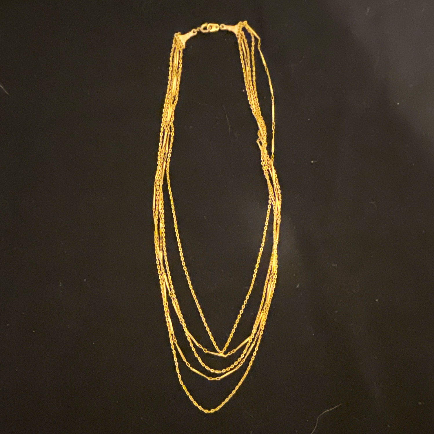 Layered Gold Plate Multi-Strand Oval Link Chain Necklace Spring Ring Closure