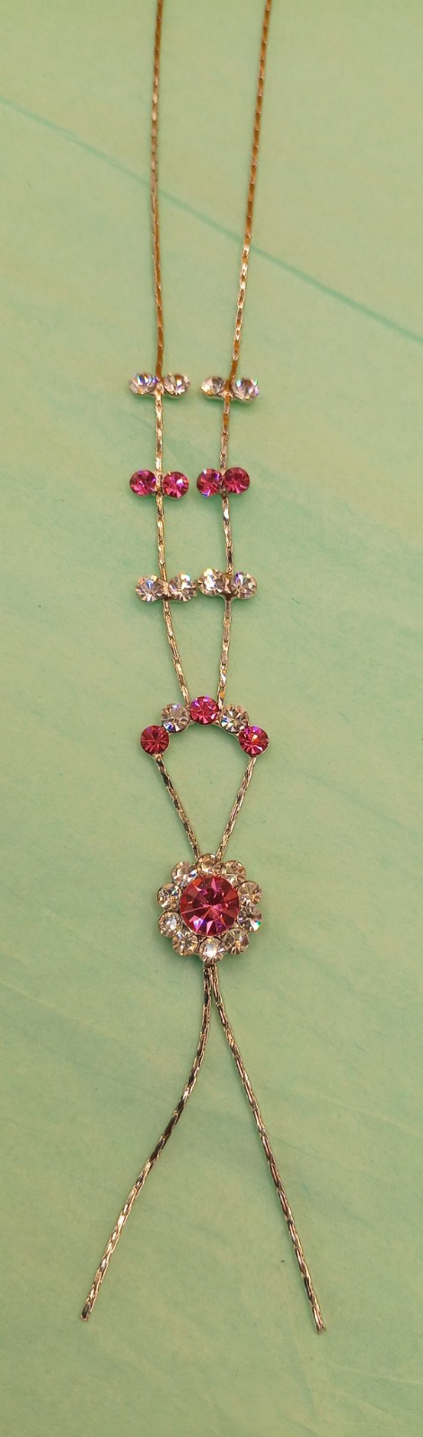 SPlated Ydrop Necklace WPink&White/ColorLess Rhinestones Flower Shape Drop