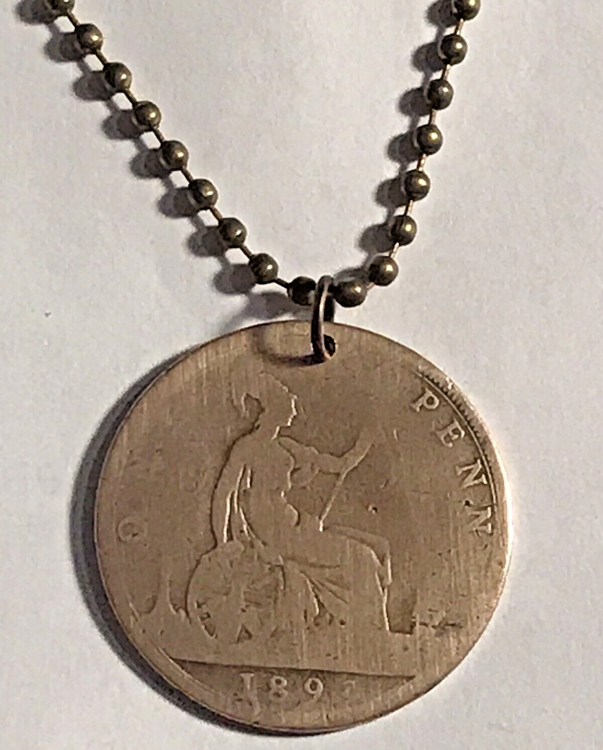 1893 United Kingdom Coin Pendant British Queen Victoria London. Antique 130 YO