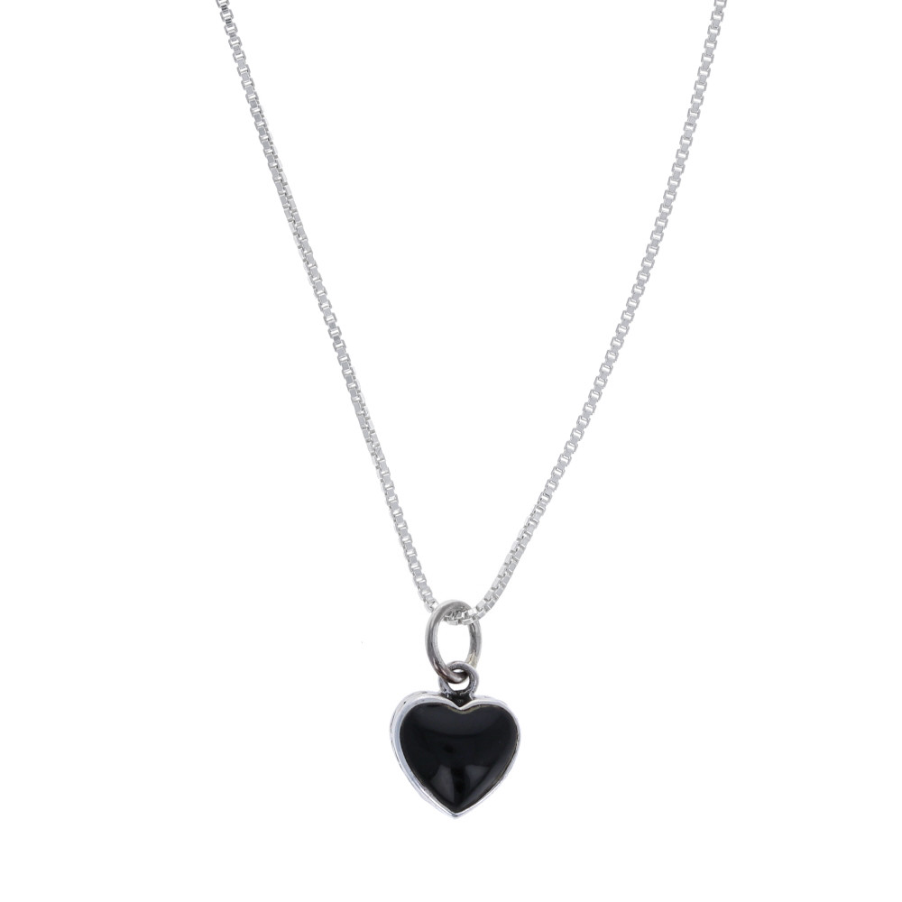 Heart Necklace, 925 Sterling Silver Necklace, Black Medium Onyx Heart, N5001X