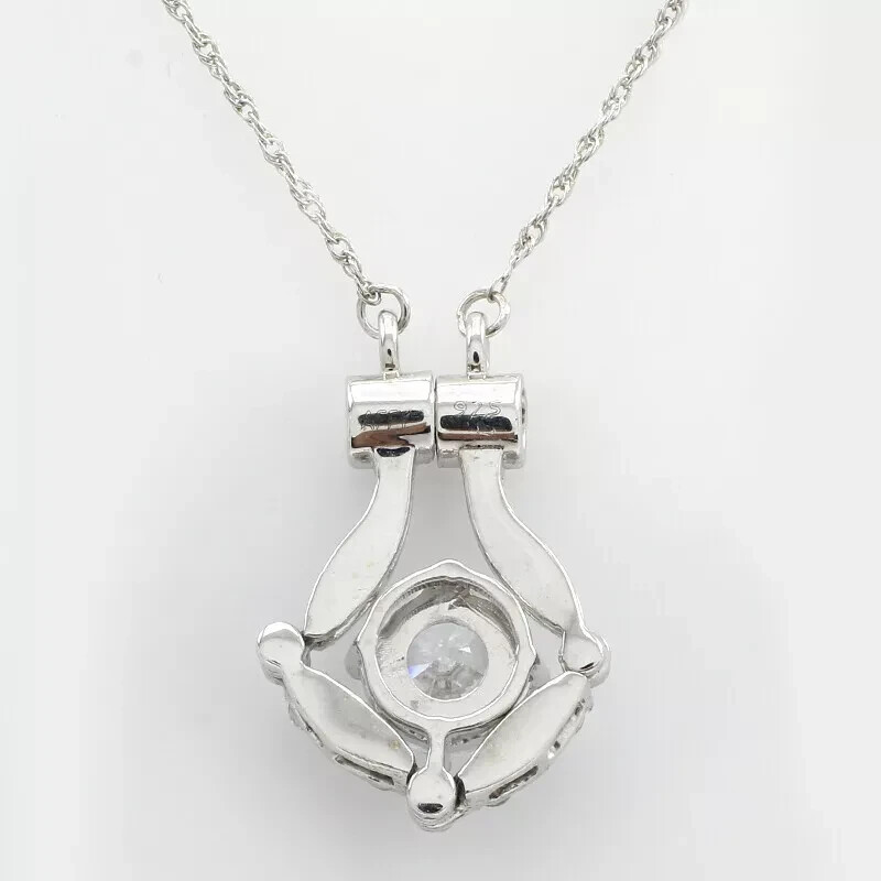 Convertible Pendant 18″ Necklace Simulated Diamond 14K White Gold Plated Silver