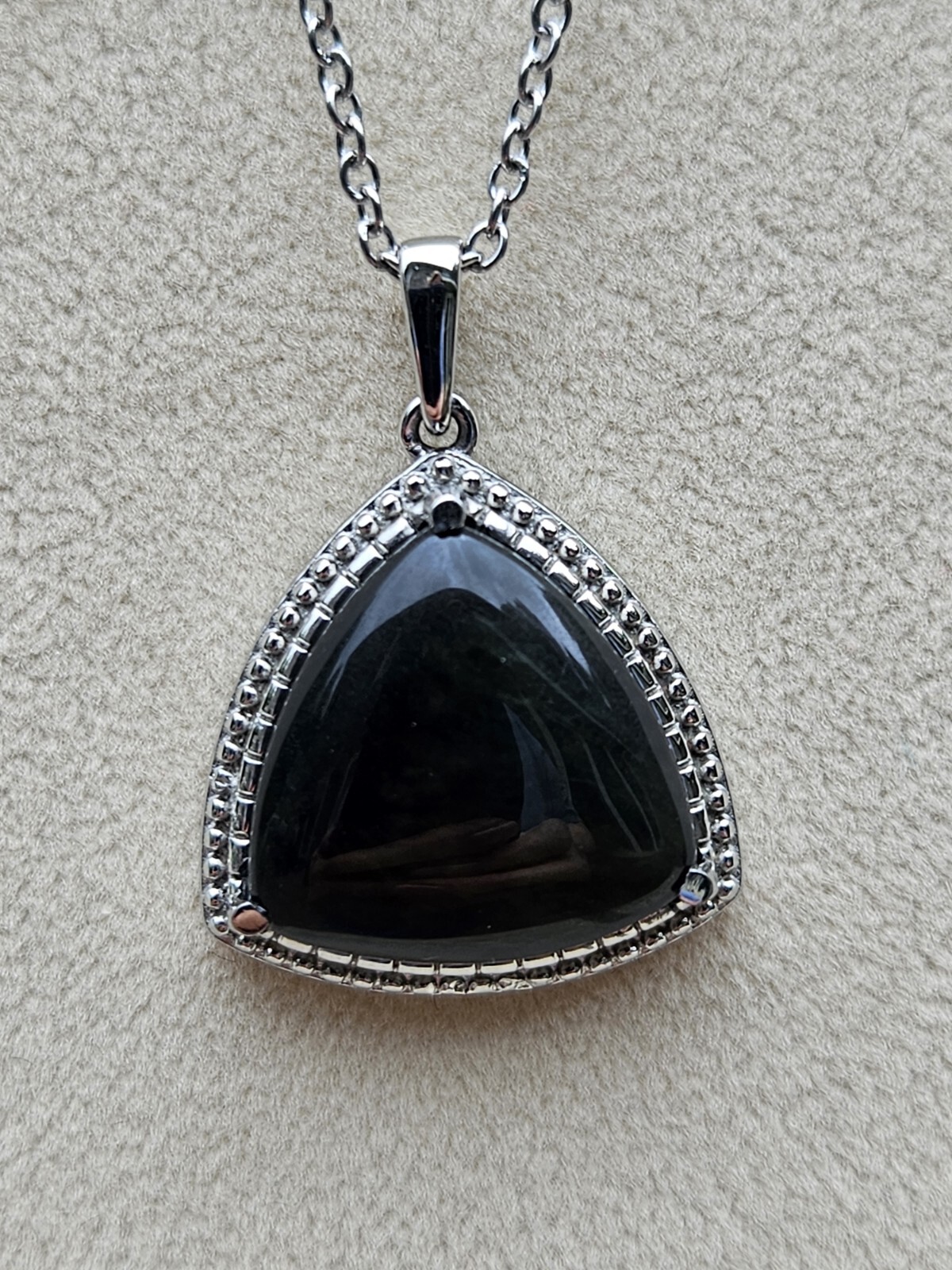 Natural Velvet Obsidian Trillion-Cut Pendant Necklace 20 In. in Stainless Steel