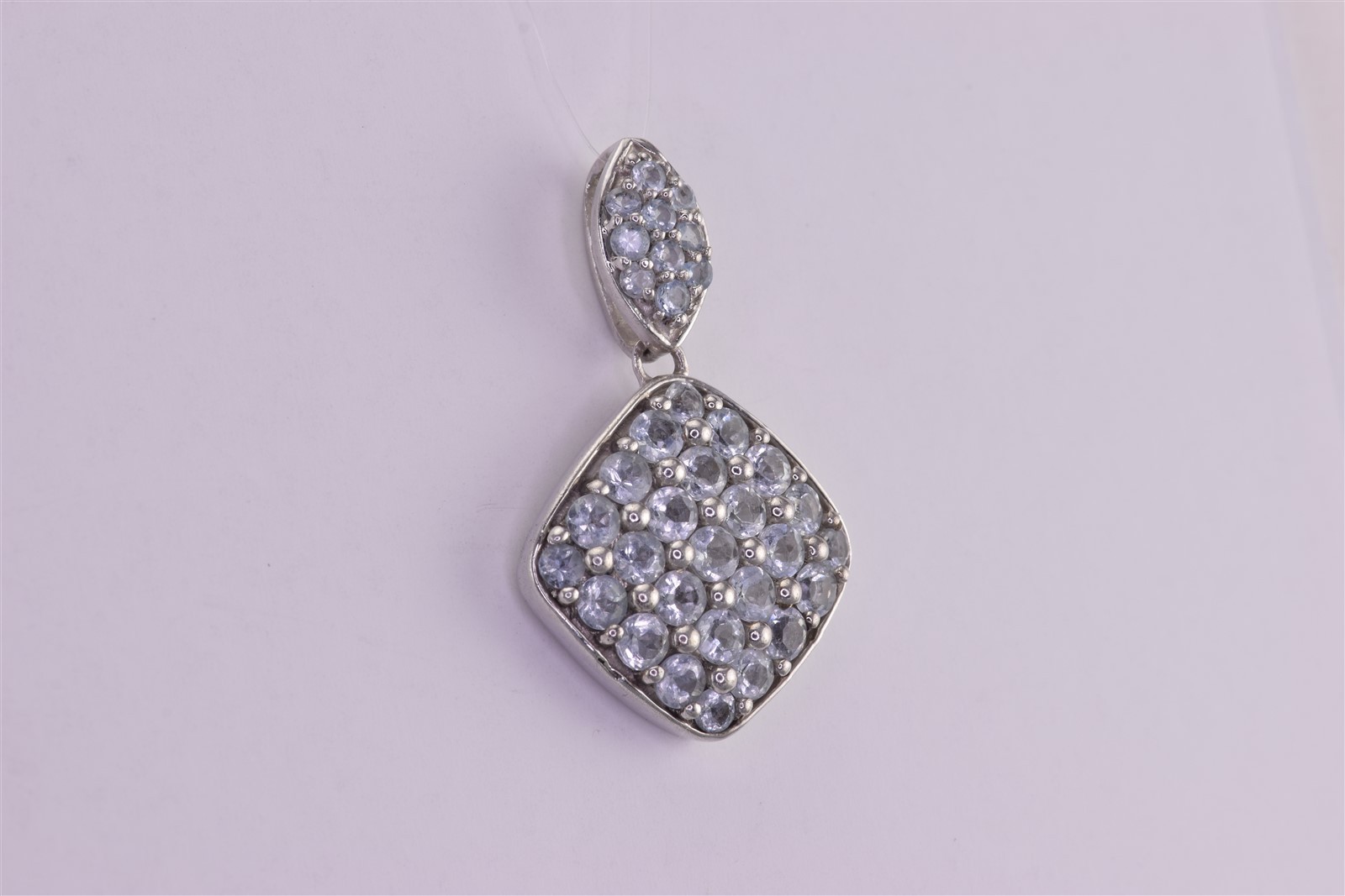 SAM Sterling Silver 32mm x 20mm Blue Aquamarine Cluster India 925 Pendant