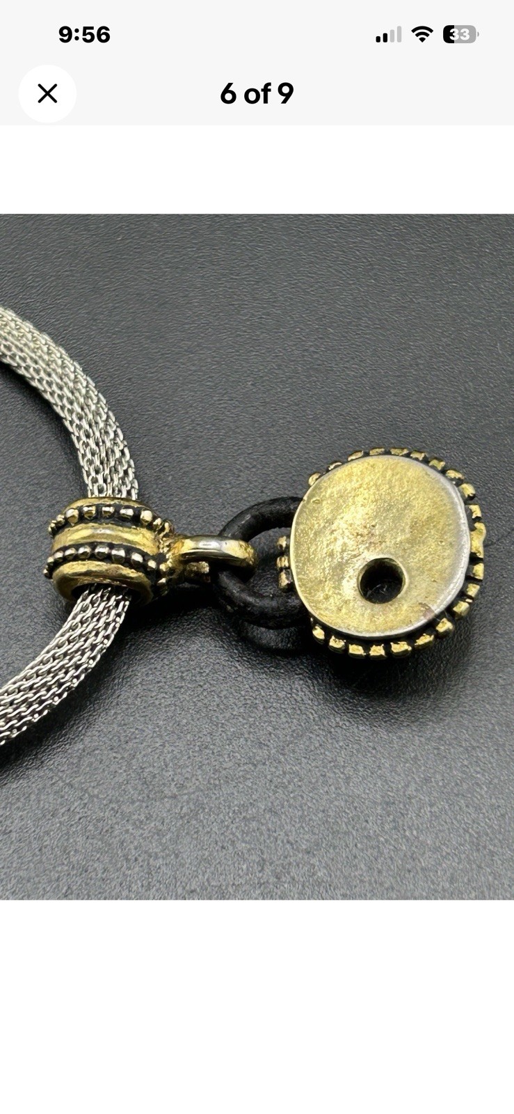 Black Cabochon Silver/Gold/Brass Tone Pendant And Mesh Necklace, CHOKER STYLE