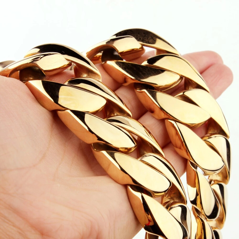 24/32mm Stainless Steel Heavy Gold/Silver Cuban Link Men Women Necklace Bracelet