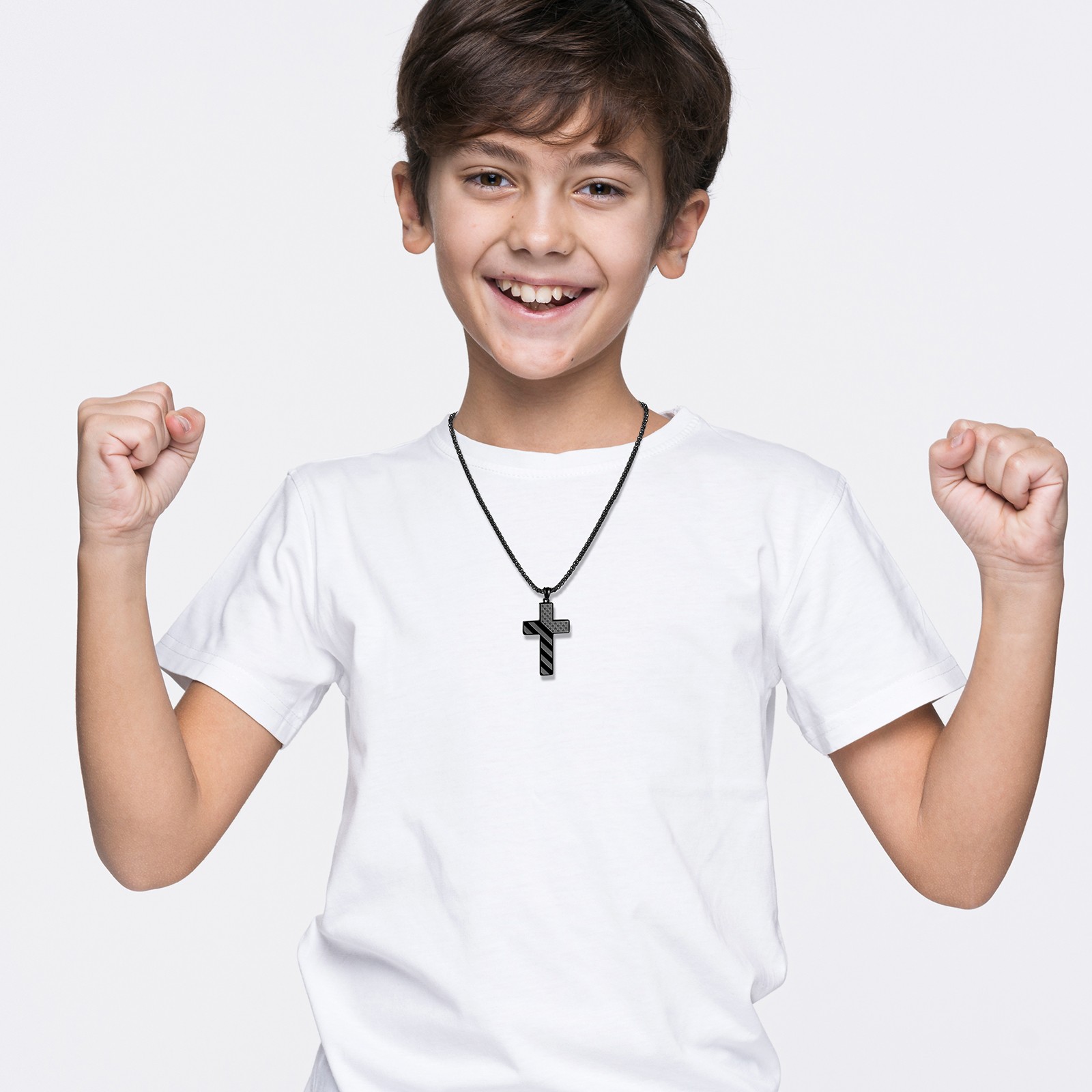 Mens Boys Inspirational Black American Flag Cross Pendant Bible Verse Necklace