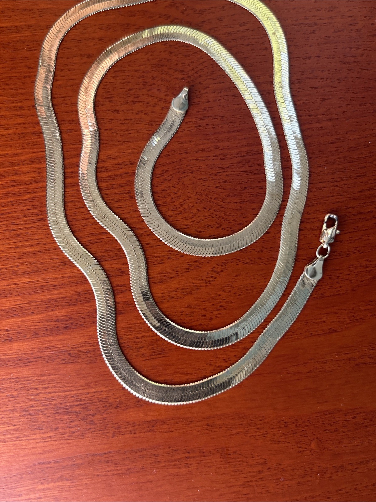 Bright Gold Plated 30” Herringbone Chain Necklace For Men Or Women 4mm Unisex
