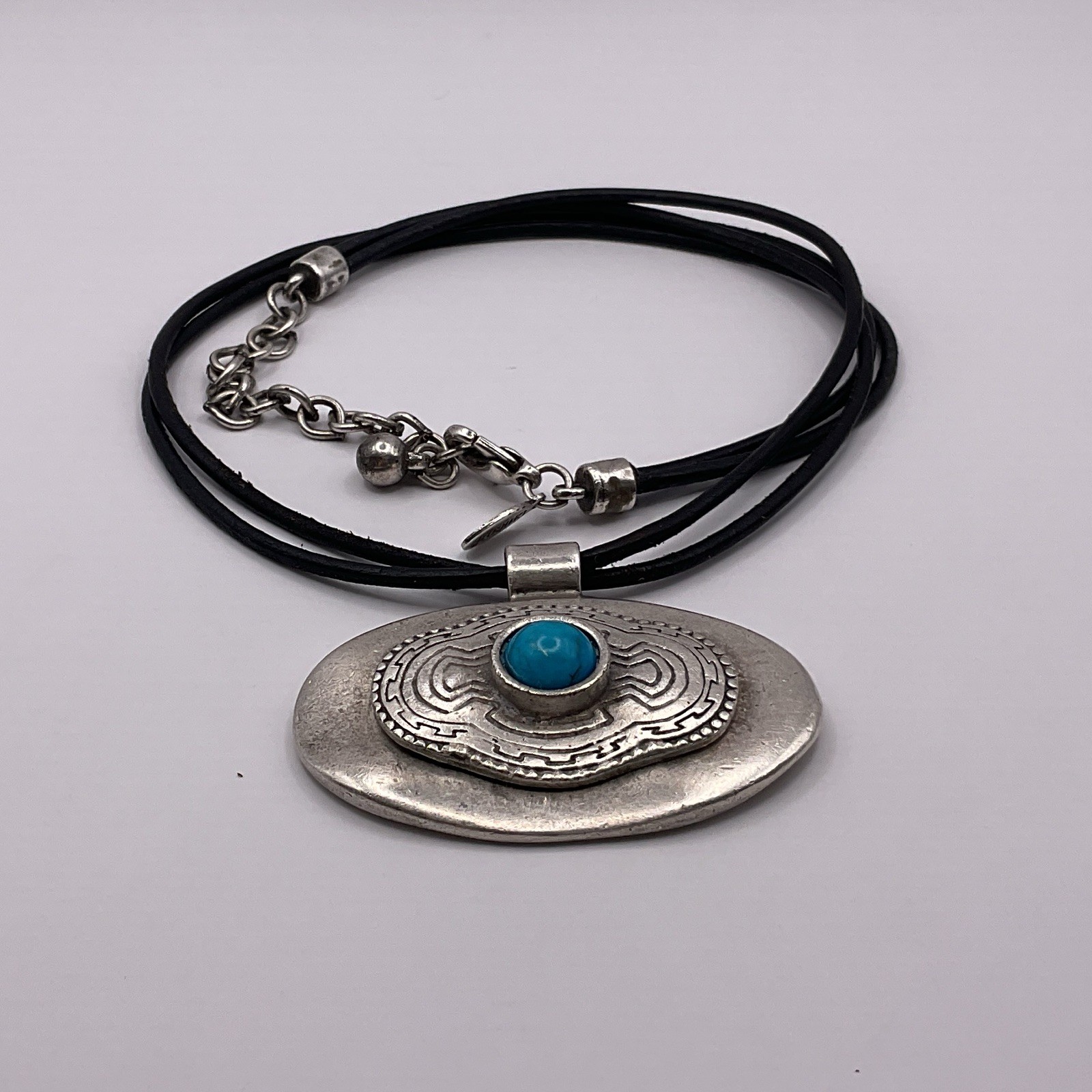 Vintage Chico’s Oval Pendant Necklace with Turquoise Accent