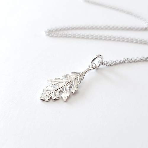 Tiny Oak Leaf Charm Necklace 18″ Sterling Silver – Everyday Wear Jewelry