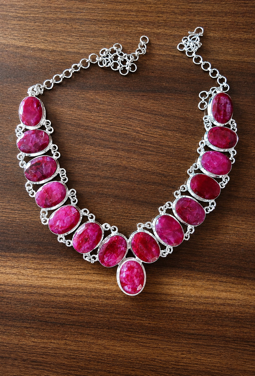 Handmade Ruby Necklace 925 Sterling Silver Antique Vintage Style