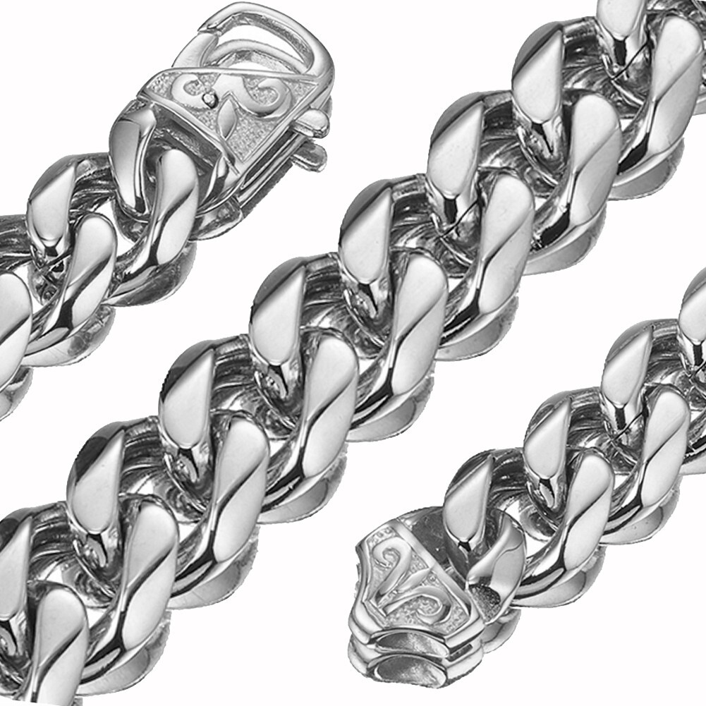 13/15mm Heavy Cut Men’s 316L Stainless Steel Curb Cuban Chain Necklace Bracelet