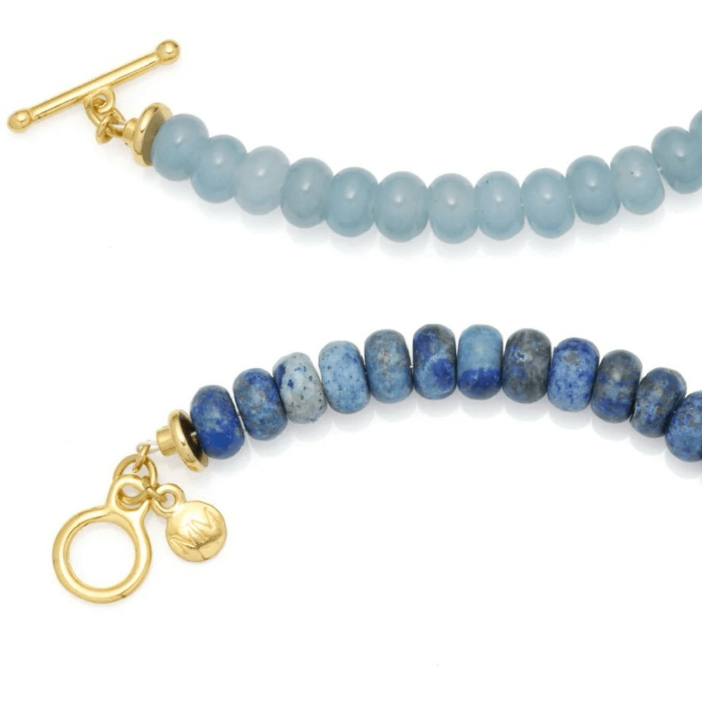 El Sol Y Yo Gold Pendant Necklace with Natural Stone Blue Beads by Mayamar