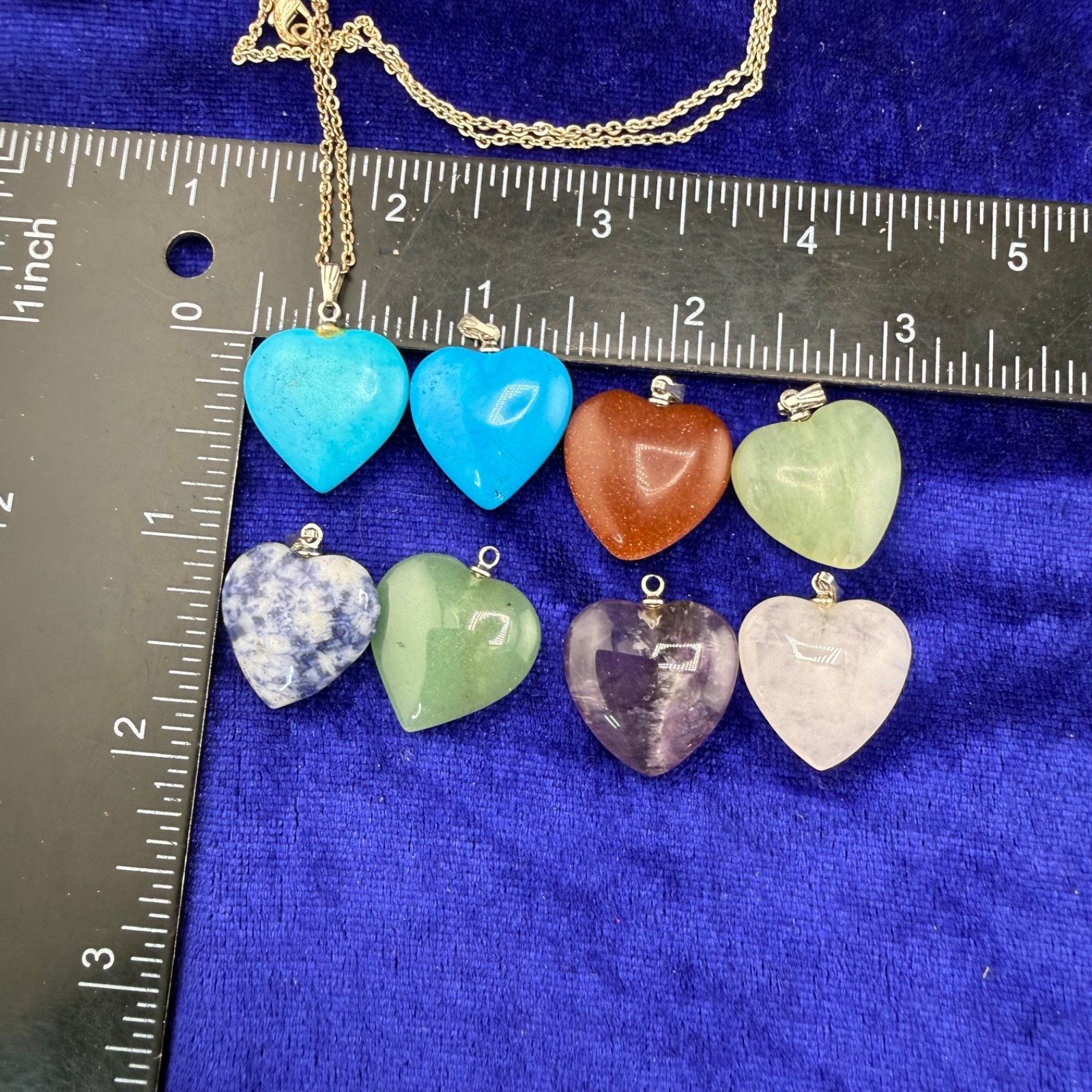 Polished Stone Heart Necklace Interchangeable Pendant set of 8 24”
